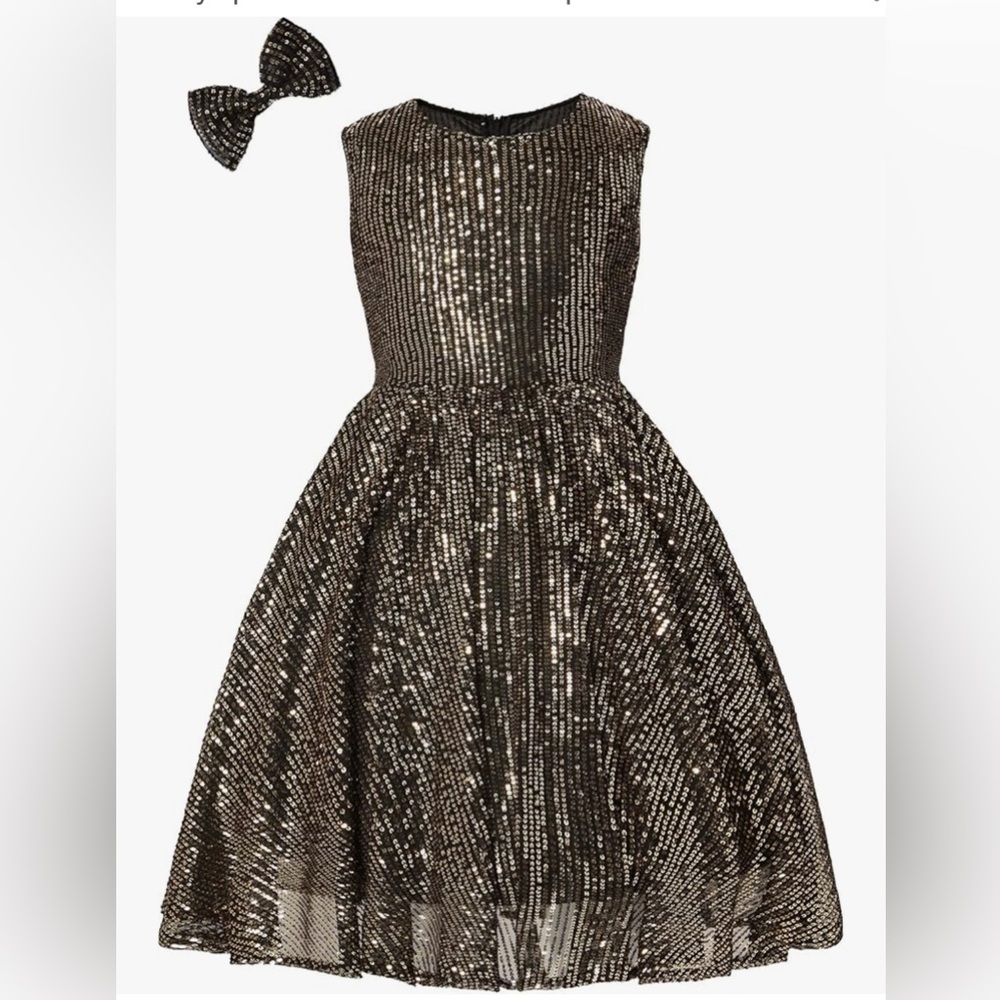 Girls Sparkly Dress Sleeveless Party Special Occasion with Matching Hair Bow
